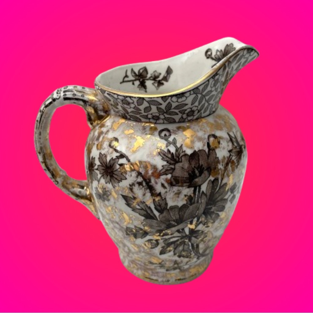 Gorgeous vintage antique Ridgways Chester jug w/ brown floral gold accents